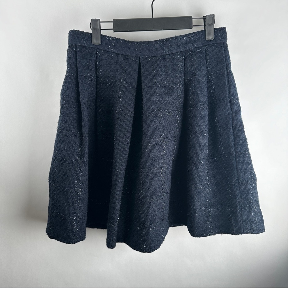 Banana Republic Pleated Black and Navy Blue Tweed Skirt | US Size 6